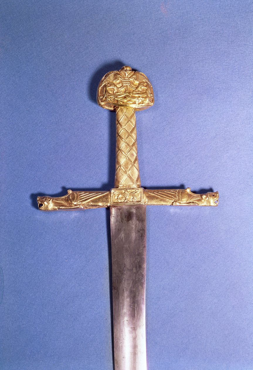 Miecz koronacyjny królów Francji, należący do Karola Wielkiego (742-814), znany jako Joyeuse (metal) autorstwa French School