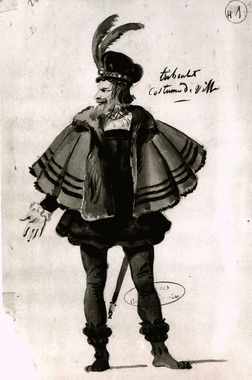 Projekt kostiumu dla Tribouleta w Le Roi samuse (1832) autorstwa Victora Hugo (1802-85), 1832 (pióro i atrament na papierze) autorstwa French School