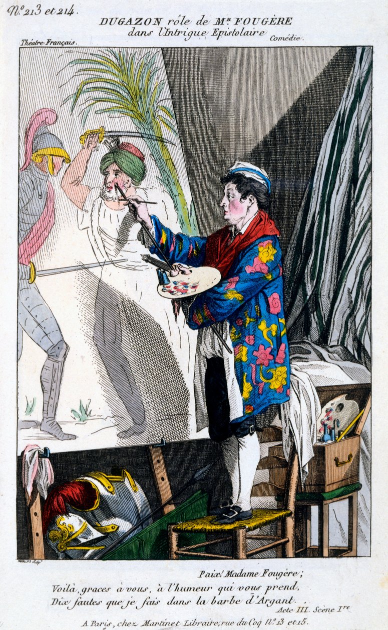 Kostium dla Dugazona w roli Monsieur Fougère w LIntrigue Epistolaire, z Petite Galerie Dramatique, wydanej w 1796 r. autorstwa French School