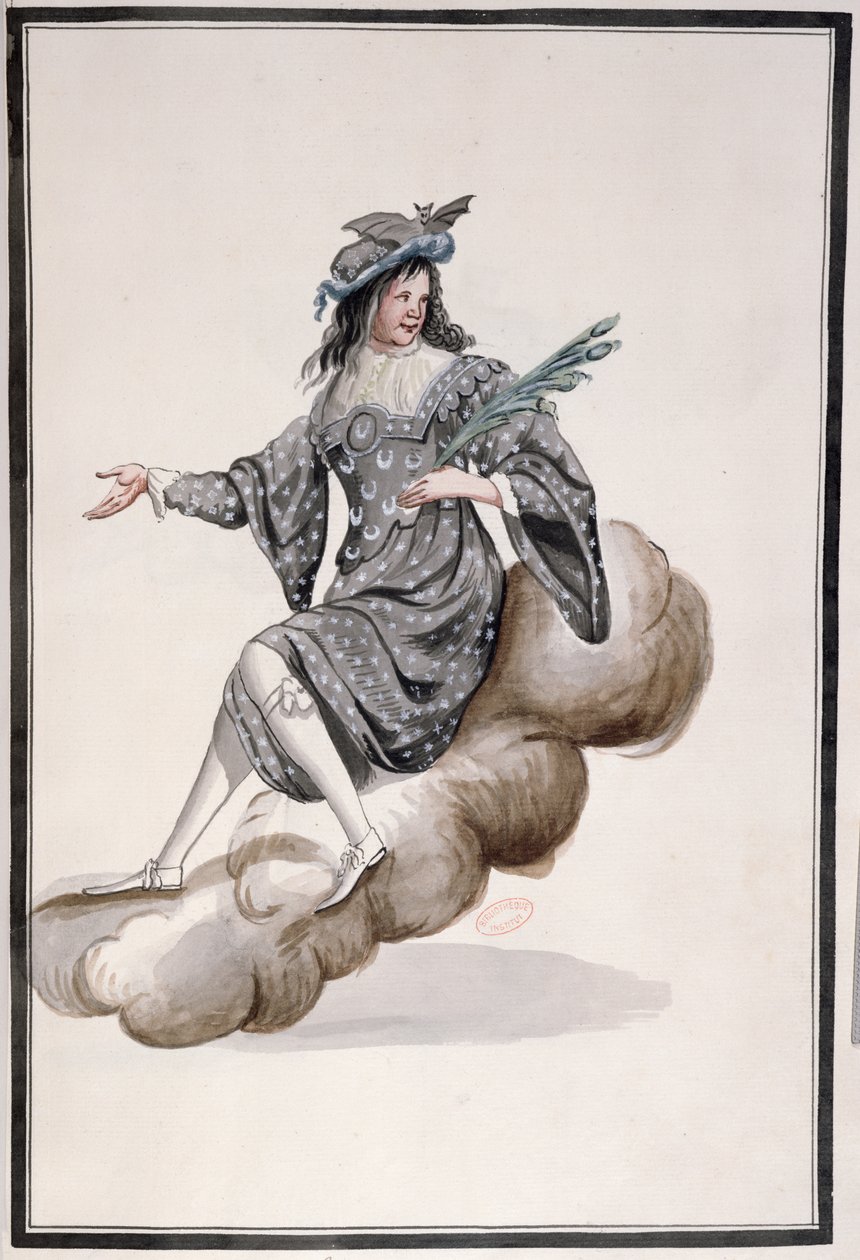 Kostium na noc dla Ballet de la Nuit Jean-Baptiste Lully (1632-87) tańczony przez Ludwika XIV, 23 lutego 1653 (wc na papierze) autorstwa French School