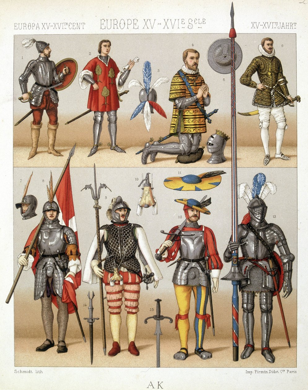 Kostiumy i zbroje średniowiecza - w "Stroju historycznym" Racineta autorstwa French School
