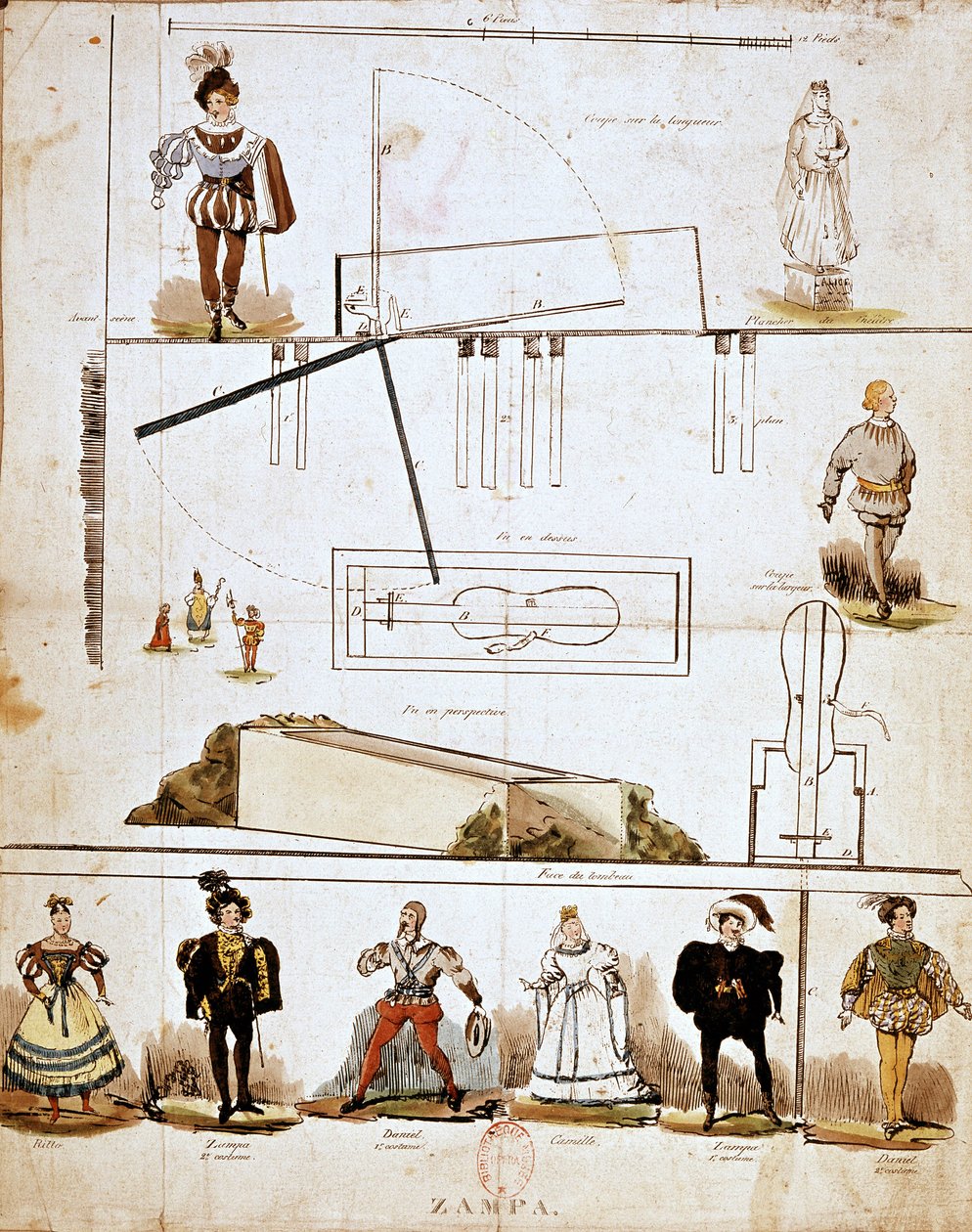 Kostiumy i dekoracje do opery „Zampa czy marmurowa narzeczona” Ferdinanda Herolda (1791-1833) autorstwa French School