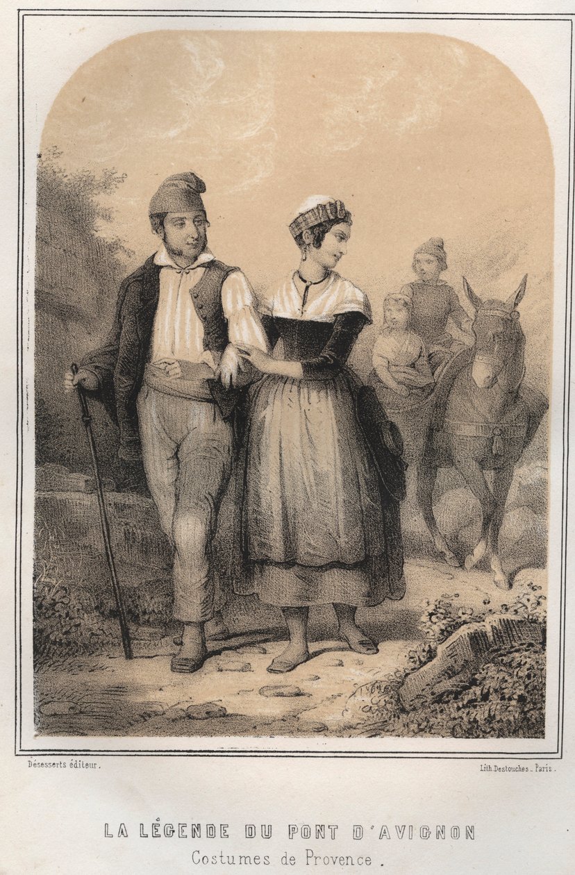 Costumes de Provence - legenda o moście w Awinionie - grawerowanie w „THE SOURIES OF MON ONCLE MEMORIES ET RECITS DE Voyages” autorstwa MORING MICHEL - koniec XIX wieku autorstwa French School