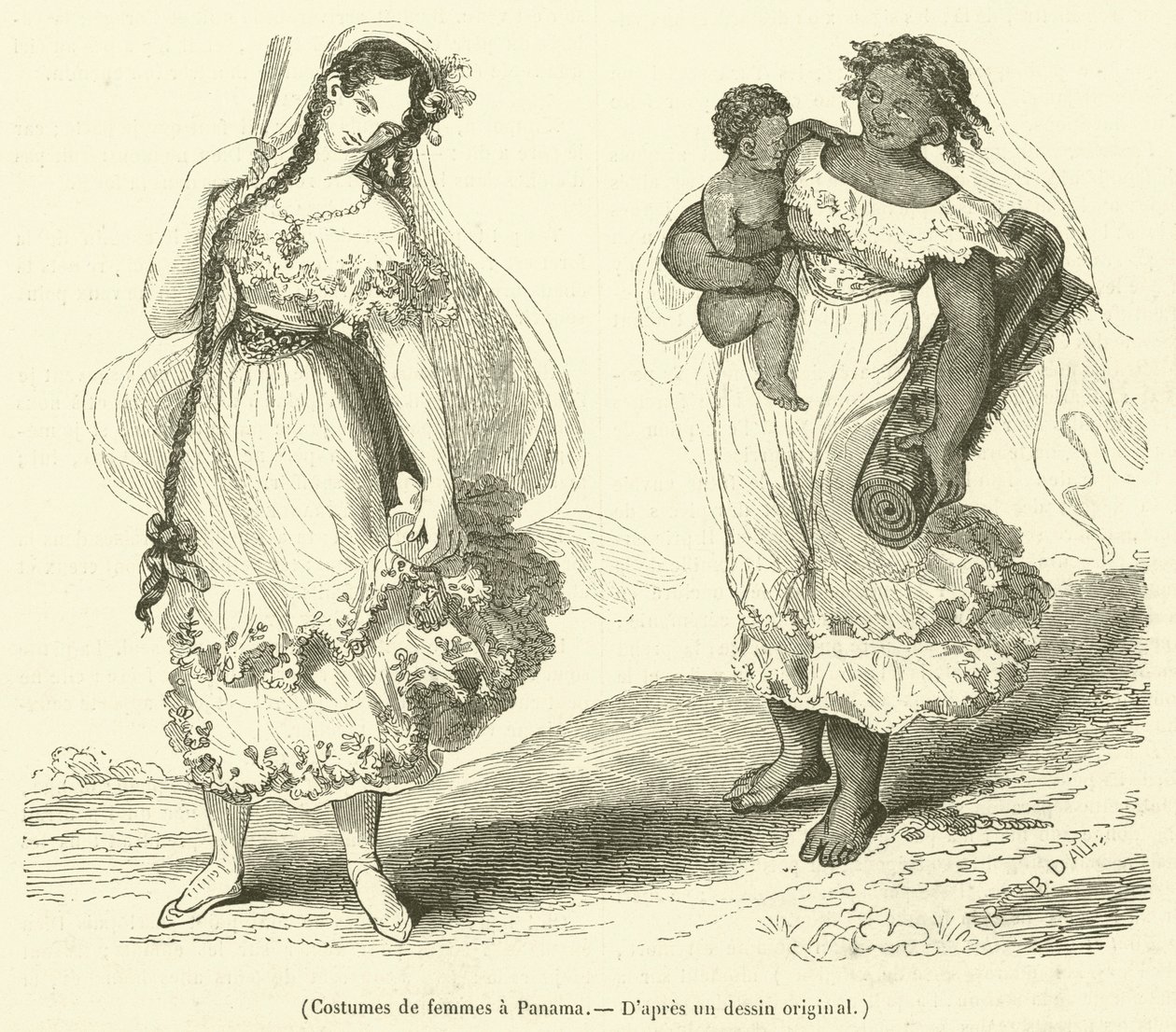 Stroje kobiece w Panamie (grawerunek) autorstwa French School