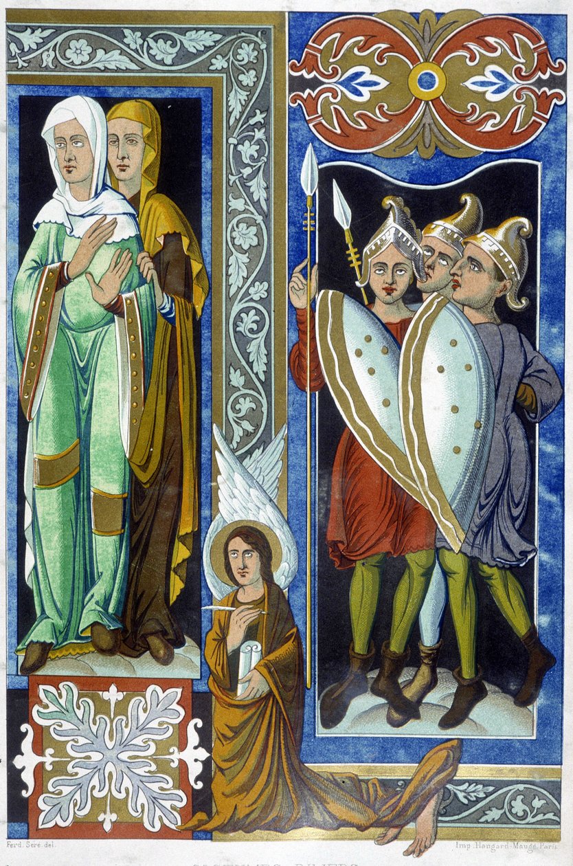 Trajes do século IX, ilustração da "França do século IX".polonês autorstwa French School