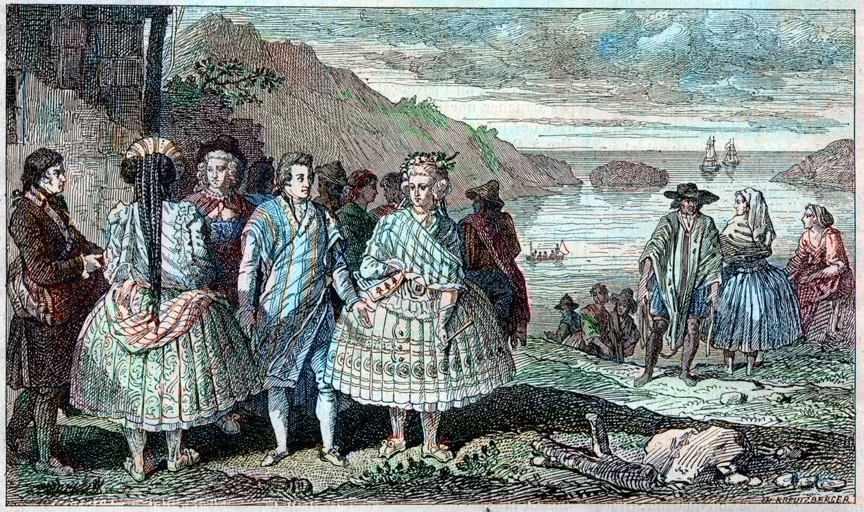 Stroje mieszkańców Poczęcia (Chile) - Atlas du Voyage de La Perouse (Laperouse) na całym świecie w latach 1785-1788, Paryż 1797. autorstwa French School