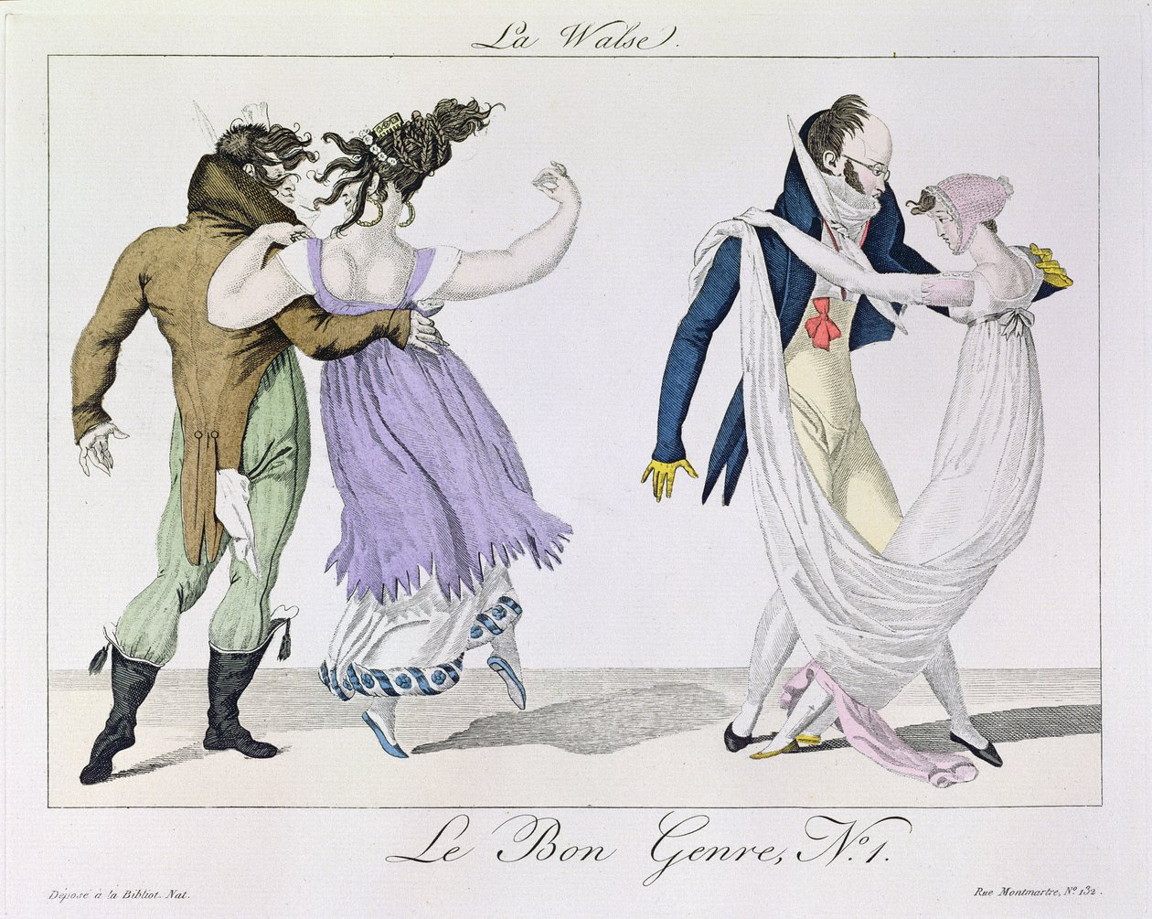 Pary tańczące walca, z gatunku Le Bon, ok. 1810 r. autorstwa French School