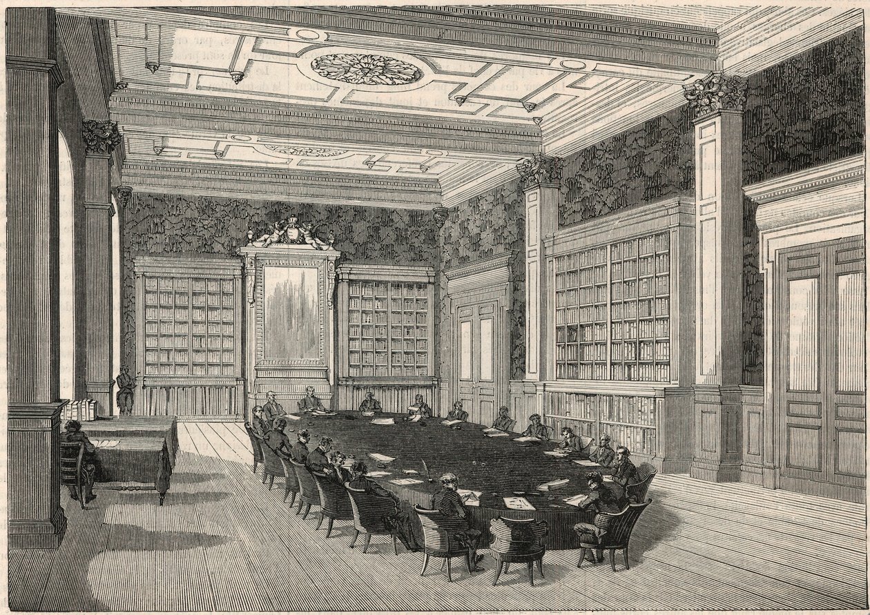 Trybunał Obrachunkowy - biblioteka i sala rady - Grawerowanie w „Tableau-de-Paris” autorstwa Edmonda Texiera 1852 autorstwa French School