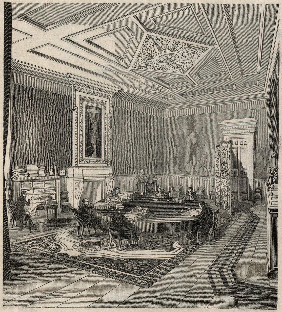 Trybunał Obrachunkowy - sala komisji - Grawerowanie w „Tableau-de-Paris” autorstwa Edmonda Texiera 1852 autorstwa French School