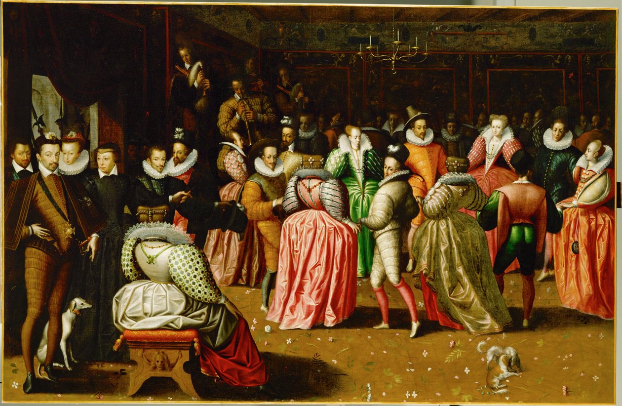 Bal dworski w Palais du Louvre z okazji ślubu Anne, Duc de Joyeuse ... autorstwa French School