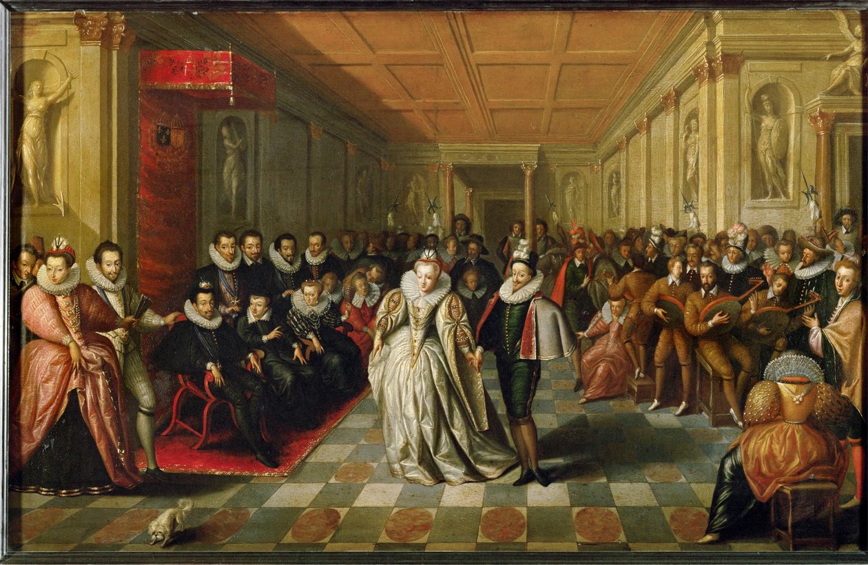 Bal dworski w Palais du Louvre z okazji ślubu Anne, Duc de Joyeuse ... autorstwa French School