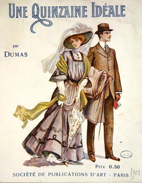 Okładka do powieści „Une Quinzaine Ideale” Aleksandra Dumasa (1824-95) 1908 (kolor lito) autorstwa French School