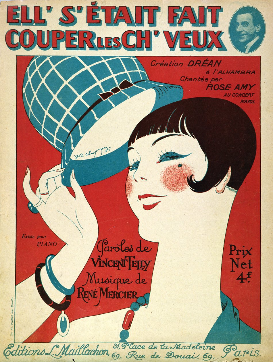 Okładka do partytury muzycznej Obcięła włosy, 1924 autorstwa French School