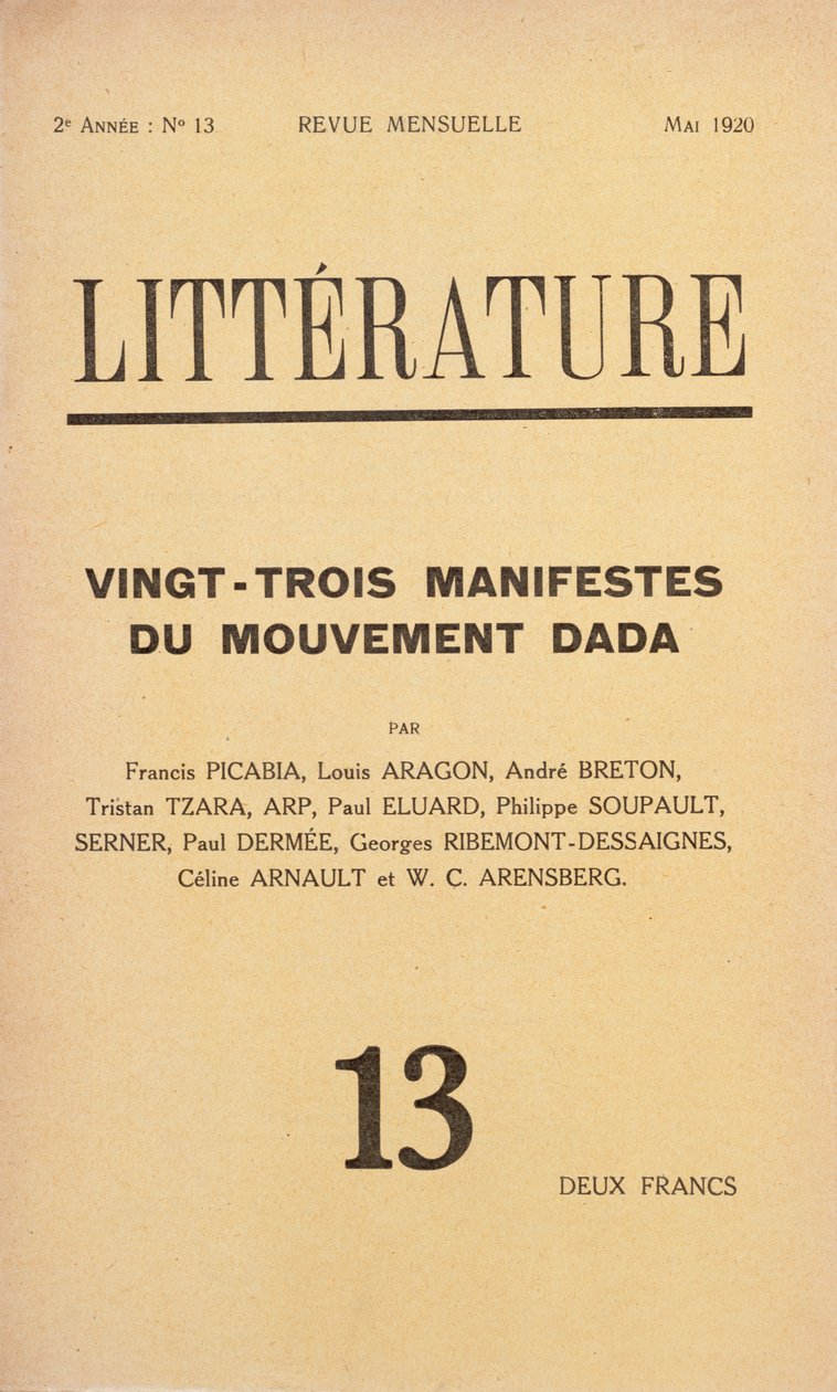 Okładka miesięcznika literackiego „Literatura” poświęconego ruchowi dadaistycznemu, maj 1920 autorstwa French School