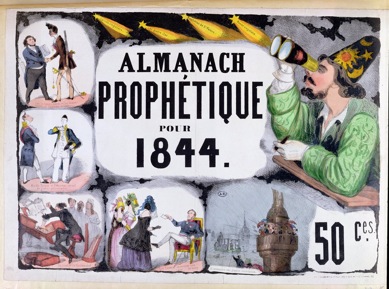 Okładka almanachu proroczego przedstawiającego Nostradamusa (1503-66) 1844 autorstwa French School