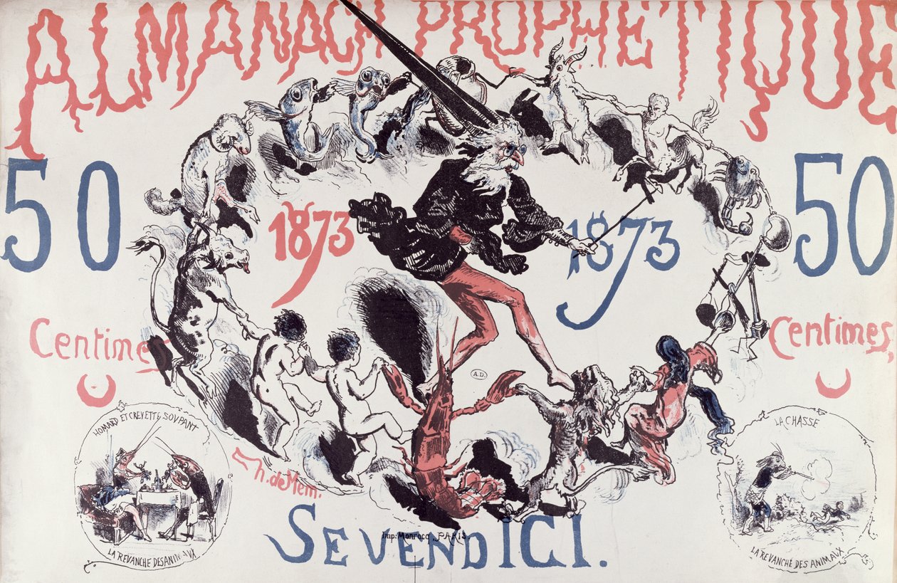 Okładka proroczego almanachu przedstawiającego Nostradamusa, 1873 autorstwa French School