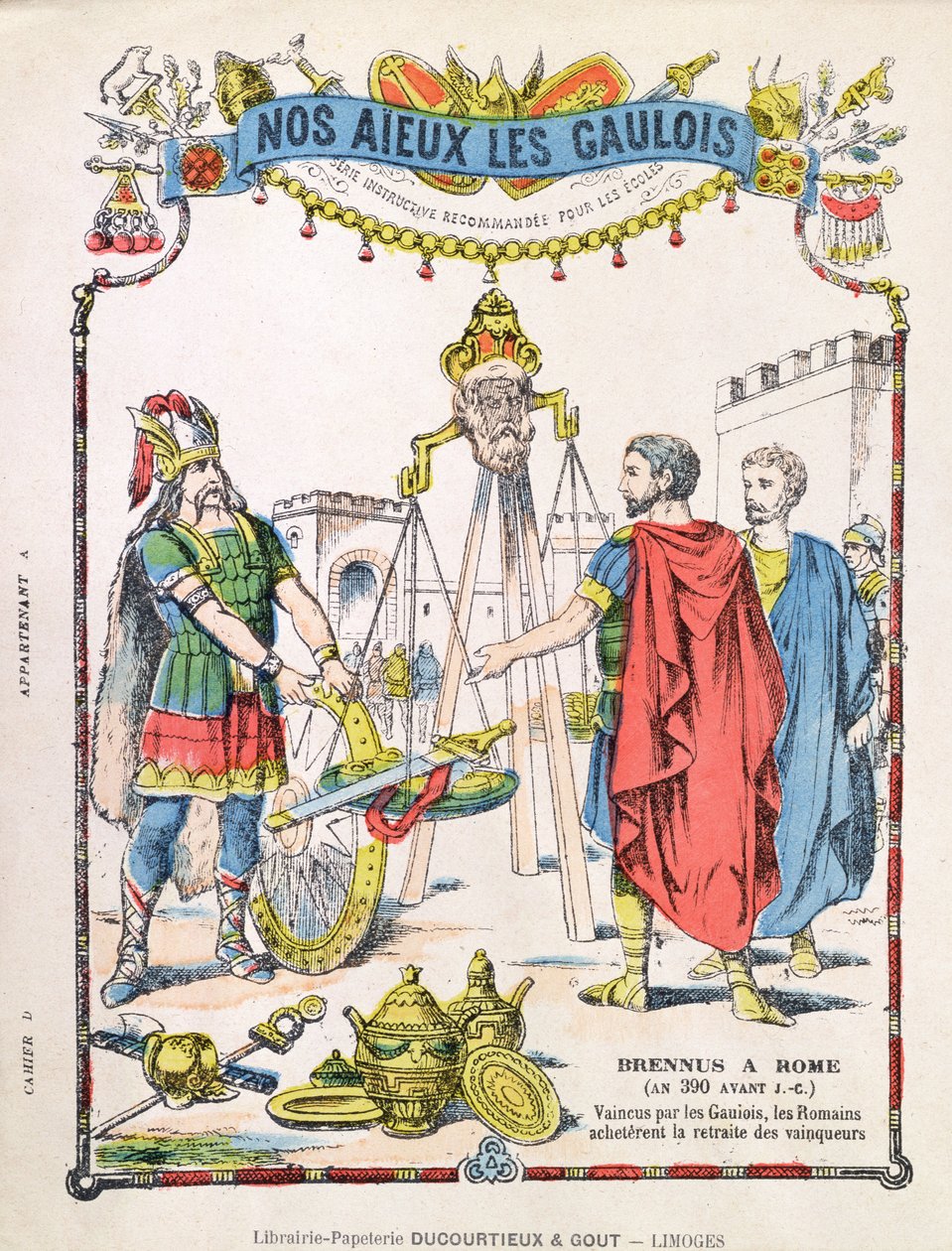 Okładka szkolnego zeszytu z legendą o Brennusie (fl. c.389 pne) autorstwa French School