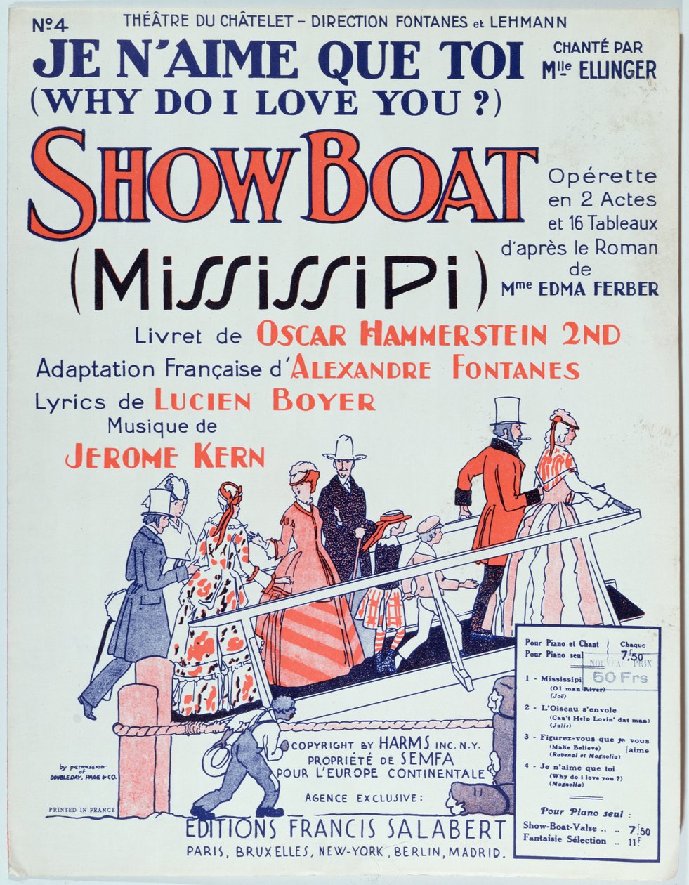 Okładka partytury operetki Showboat, wyprodukowanej w Theatre du Chatelet w 1928 r. autorstwa French School