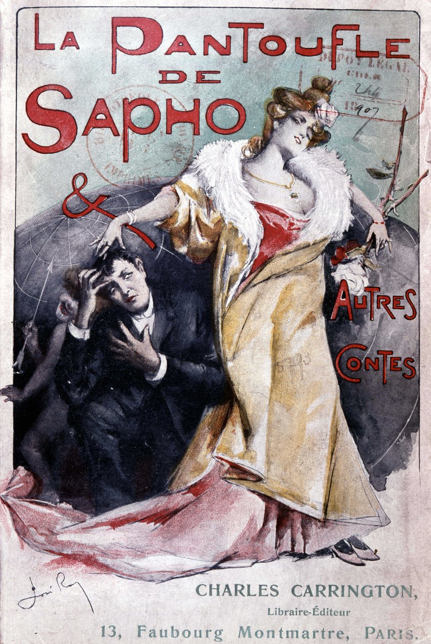 Okładka popularnej powieści „Kapelusz Sapho i inne bajki””, wyd. Carrington, Paryż, koniec XIX wieku - B.N. autorstwa French School