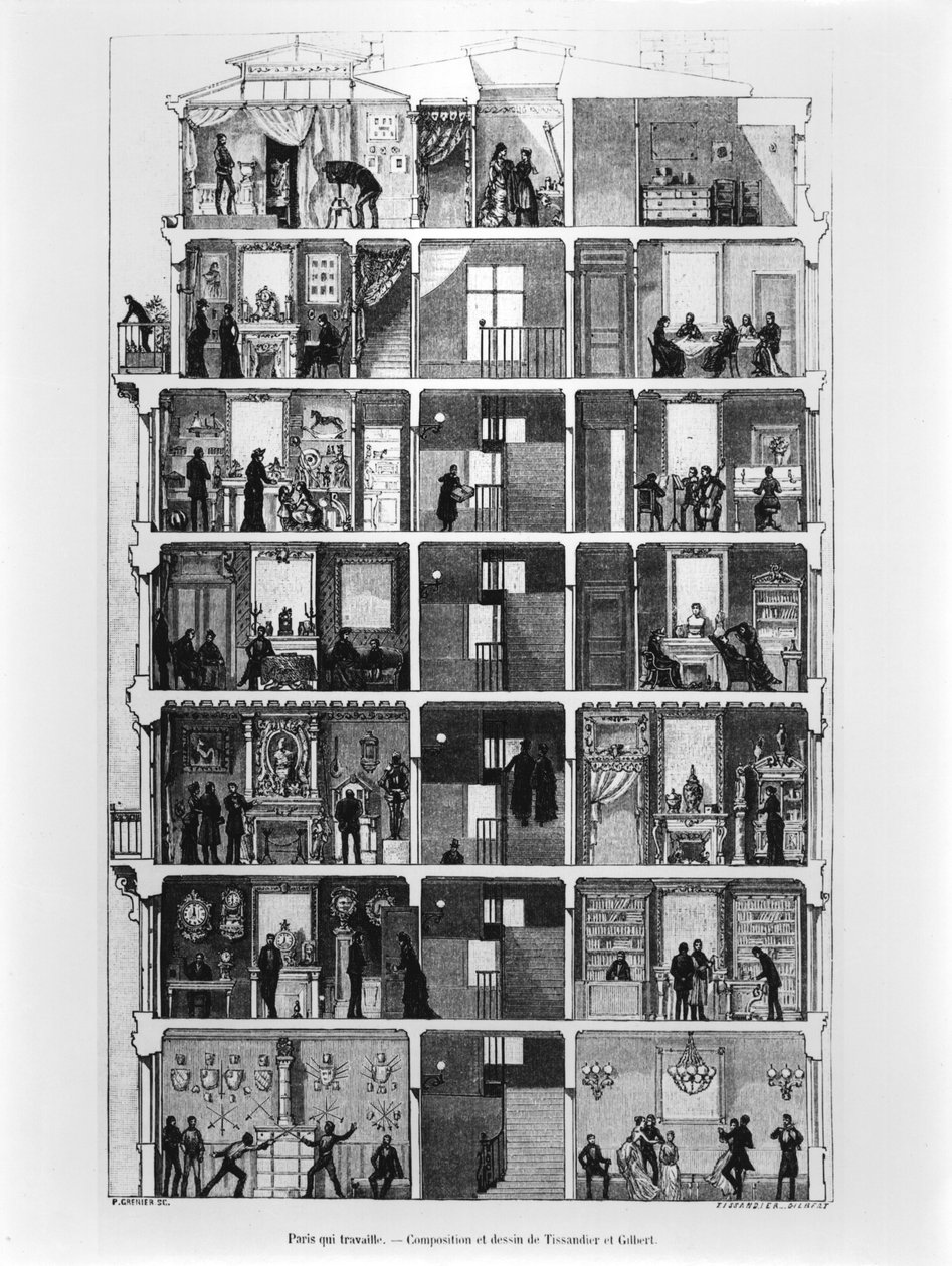 Przekrój paryskiego budynku, ilustracja autorstwa Le Magasin Pittoresque, 1883 autorstwa French School