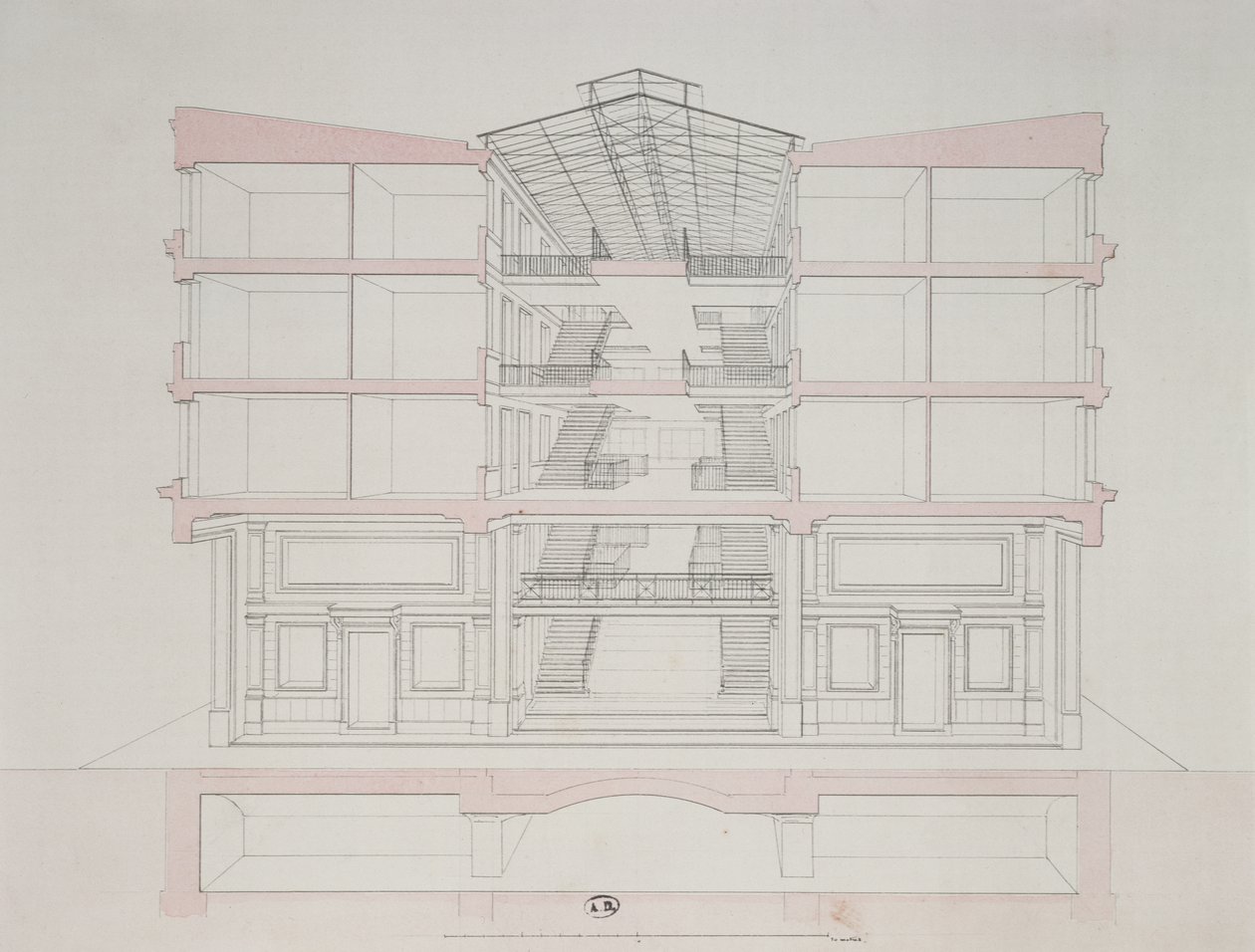 Przekrój domu na osiedlu Napoleona, 58 rue Rochechouart, Paryż, 1849 autorstwa French School
