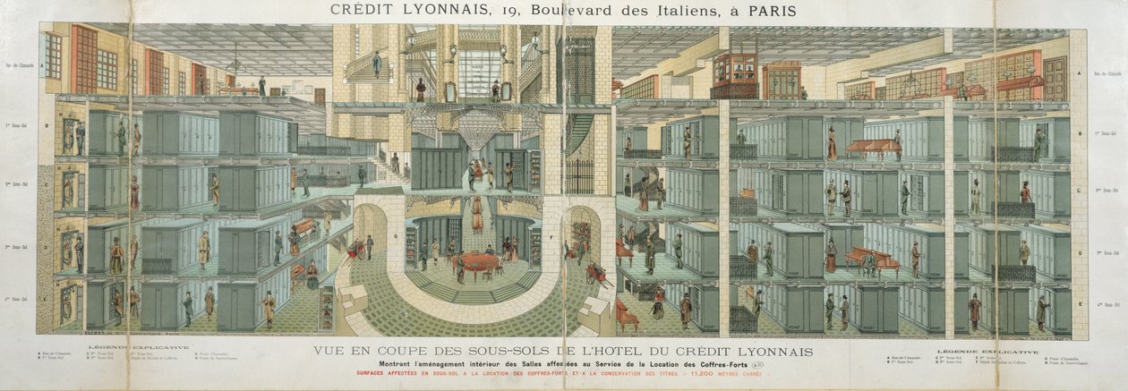 Przekrój piwnicy Credit Lyonnais, 19 Boulevard des Italiens, c.1878-82 autorstwa French School