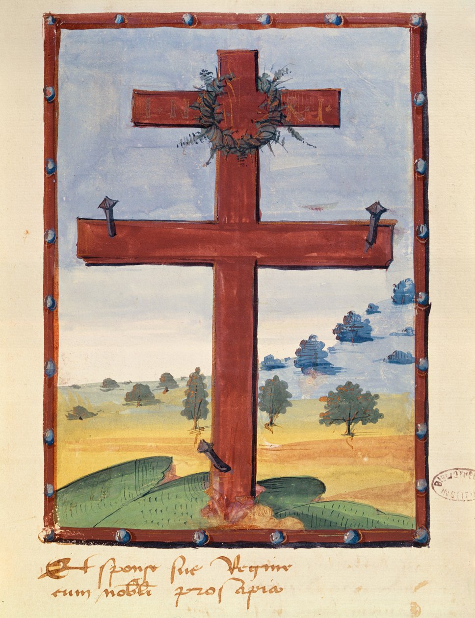 Krzyż Lotaryński, miniatura z rękopisu odnoszącego się do Rene II (1451-1508) Księcia Lotaryngii autorstwa French School