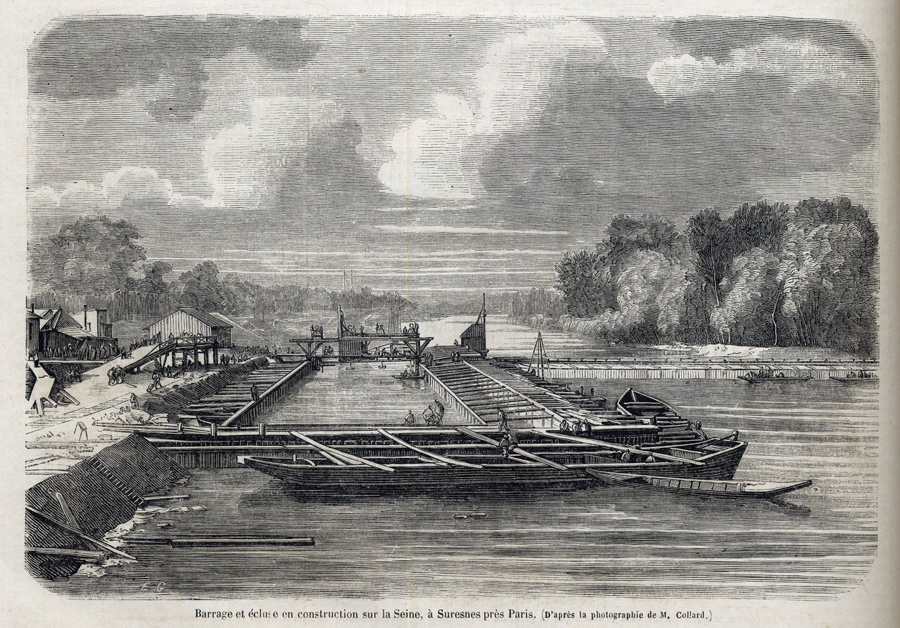 Tama wybuchła na Sekwanie w SURESNES w 1866 r. - Grawerowanie - Le Monde Illustré 1866 autorstwa French School