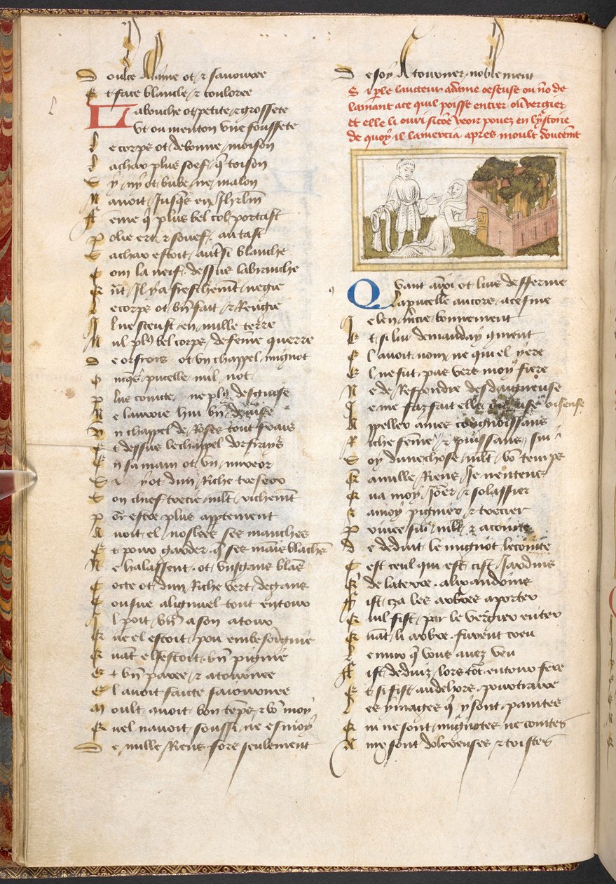 Dame Oiseuse wpuszczająca Kochanka przez drzwi Ogrodu Rozkoszy, z „Le Roman de la Rose”, ok. 1400. autorstwa French School