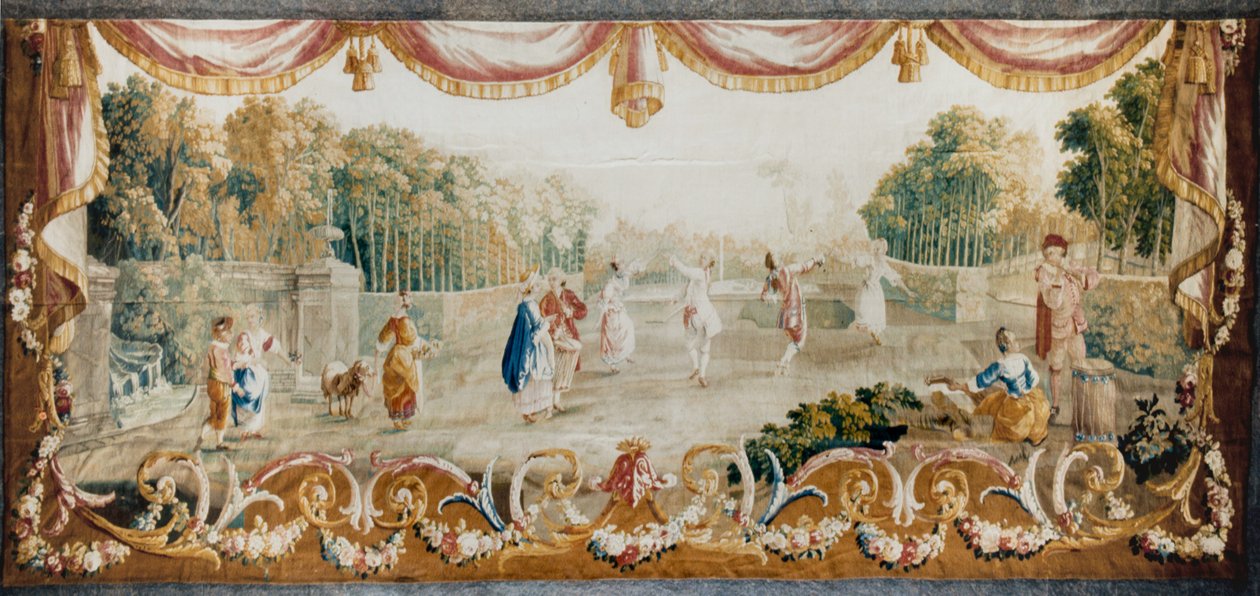 Taniec w parku, warsztat gobelinów w Aubusson, ok.1782 (wełna i jedwab) autorstwa French School