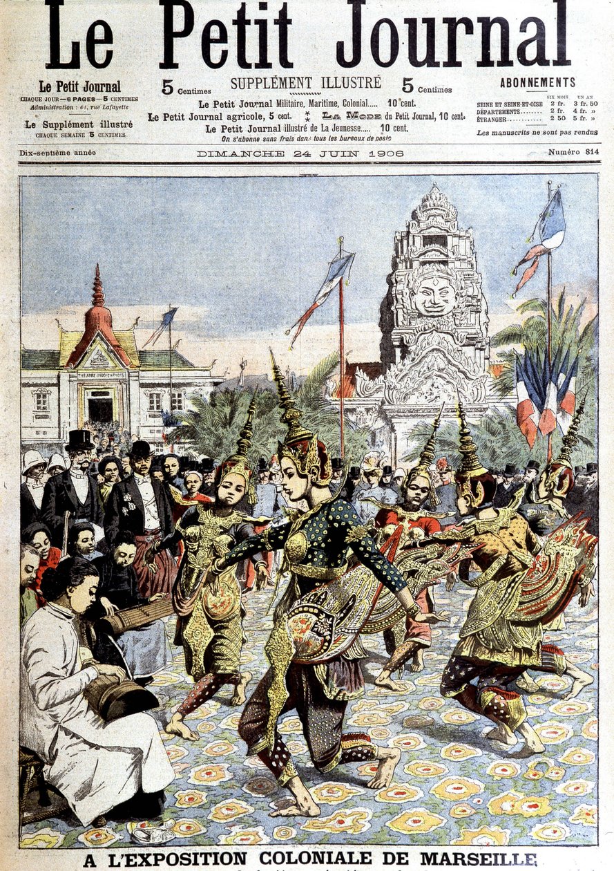 Tancerze króla Sisowatha, wykonujący taniec nimf w lesie, na wystawie kolonialnej w Marsylii. W „” Le petit journal”, 24.06.1906 (rycina) autorstwa French School