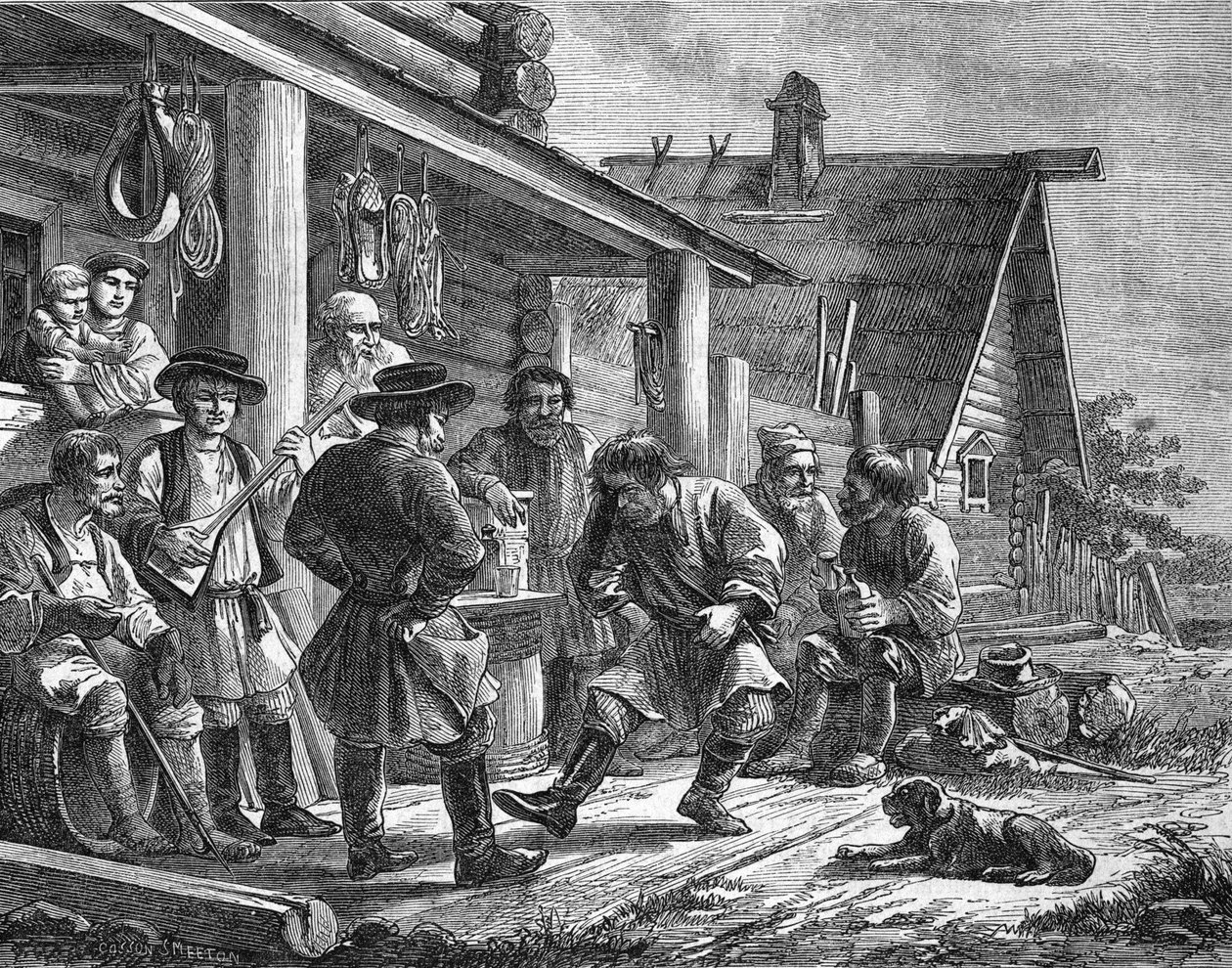Danse Villageoise Russe.Grawerowanie Duranda według rosyjskiego druku. autorstwa French School