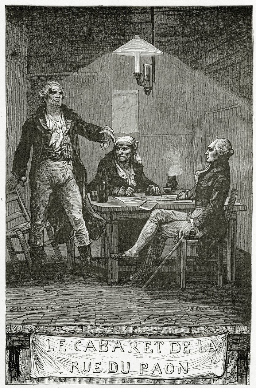 Danton, Marat, Robespierre - ilustracja z Quatre Vingt Treize, XIX w. (grawerunek bw) autorstwa French School