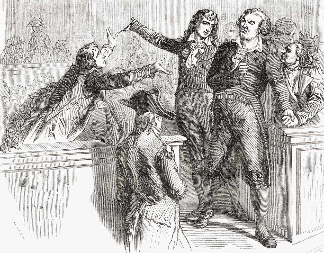 Danton i Desmoulins bronią się przed Konwencją, 30 marca 1794 r., przed „Histoire de la Revolution Francaise” Louisa Blanca (1811-82) 1847-62 autorstwa French School
