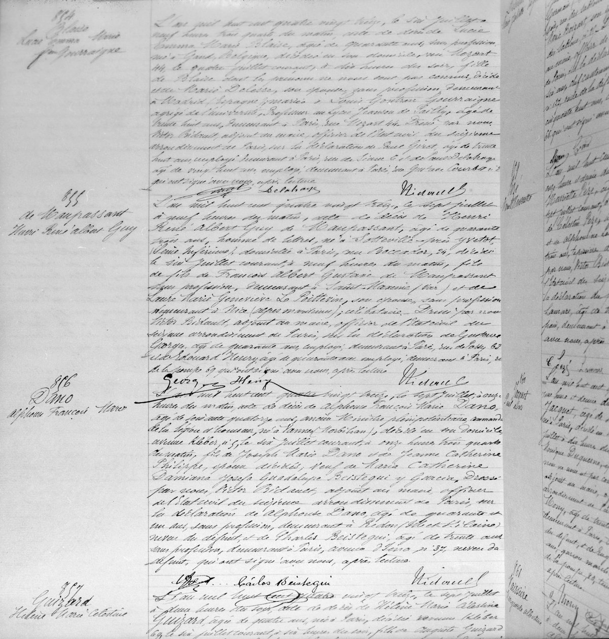 Akt zgonu Guy de Maupassant (1850-93) 7 lipca 1893 (pióro i atrament na papierze) (szczegóły) (patrz także 199747) autorstwa French School