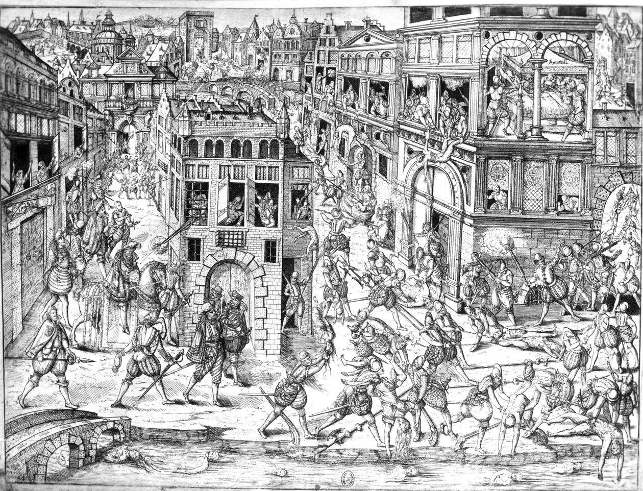 Śmierć admirała Gasparda II de Coligny (1519-72), w czasie masakry św. Bartłomieja w 1572 roku autorstwa French School