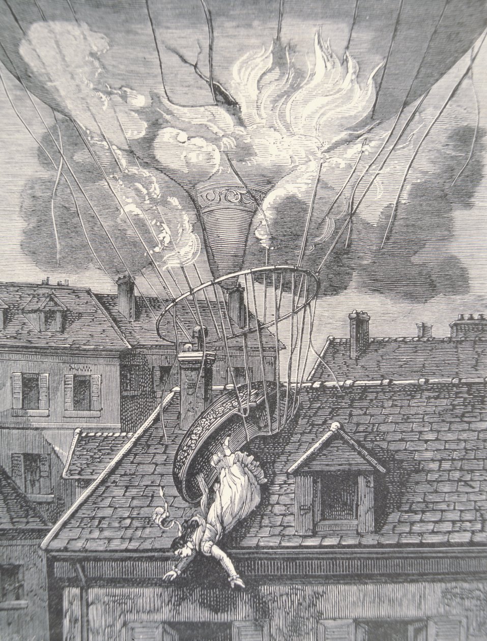 Śmierć Madame Blanchard w wypadku lotniczym w 1819 r. autorstwa French School