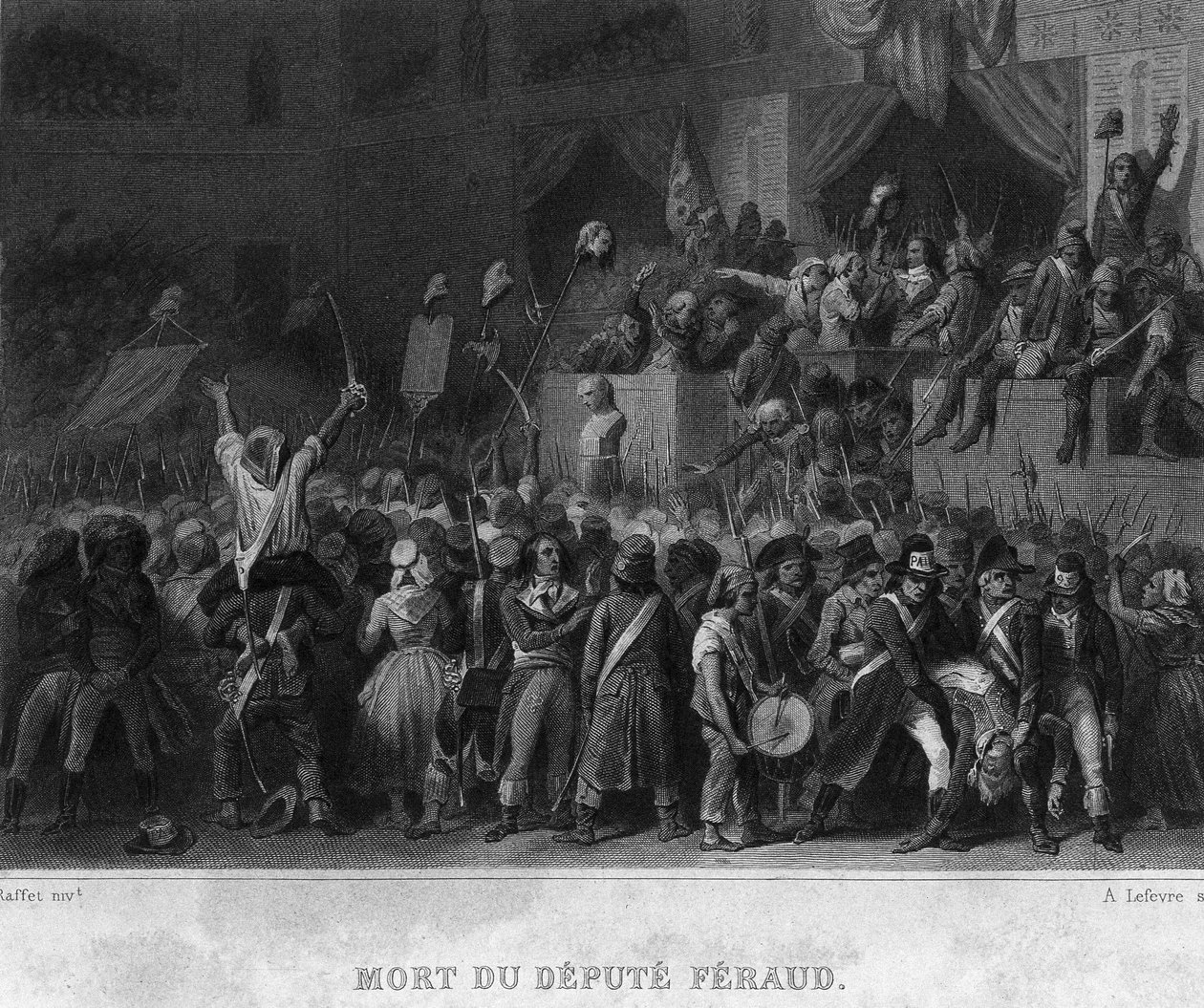 Śmierć zastępcy Jeana Ferauda (lub Ferraud: 1764-1795) - w „Revolution francaise” Thiersa autorstwa French School