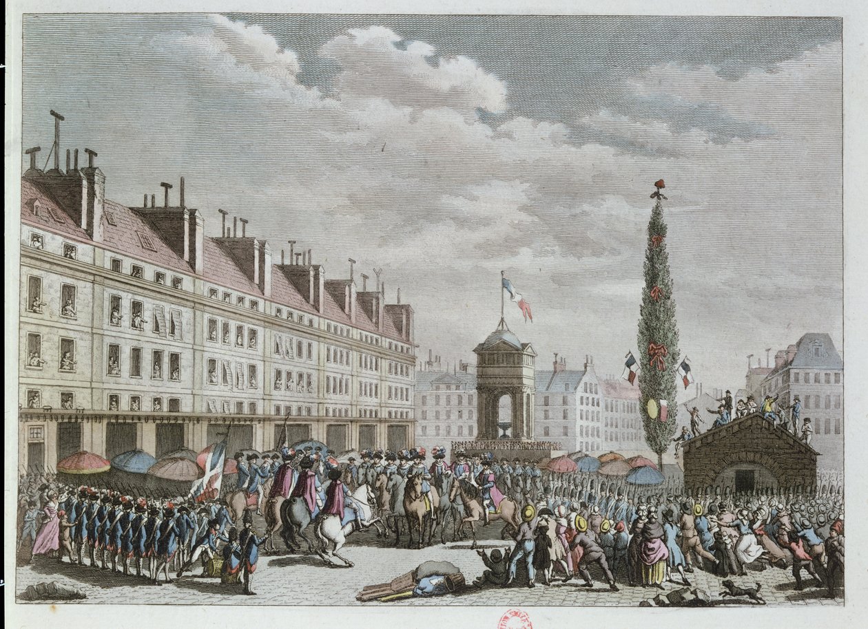 Deklaracja Konstytucji, Place des Innocents, Paryż, wrzesień 1791, 1791 (kolorowe grawerowanie) autorstwa French School