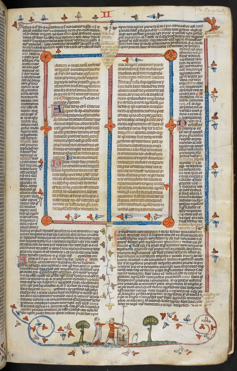 Dekretały Grzegorza IX z połyskiem Bernarda z Parmy („Dekretały Smithfielda”), MS Royal MS 10 E IV, f.144r, ok. 1300-40 (atrament na pergaminie) autorstwa French School
