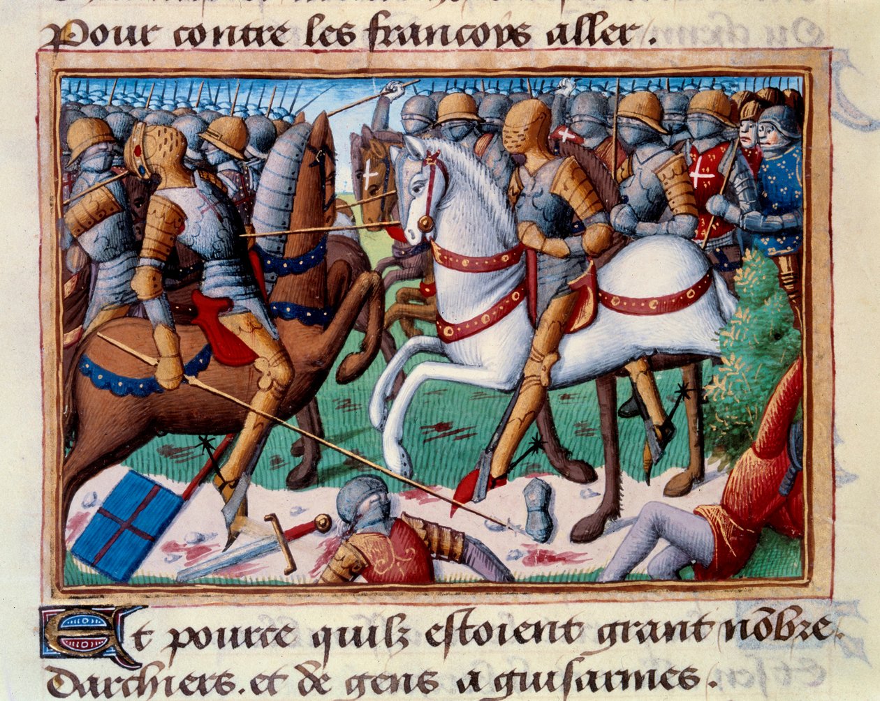 Klęska księcia Clarence w Grand-Baugy w Anjou (1421). Miniatura w „”Vigiles du roi Charles VII”” (Folio 24v) autorstwa Martial d