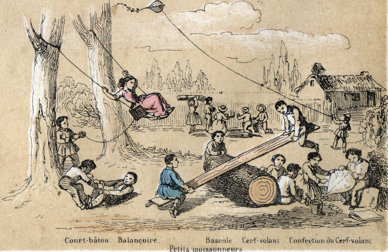Opis zajęć i zabaw dla dzieci: gry na świeżym powietrzu, krótki kij, huśtawka, bujanie (stukanie tyłkiem) i robienie latawca (latawiec). Talerz „” les jeux de l