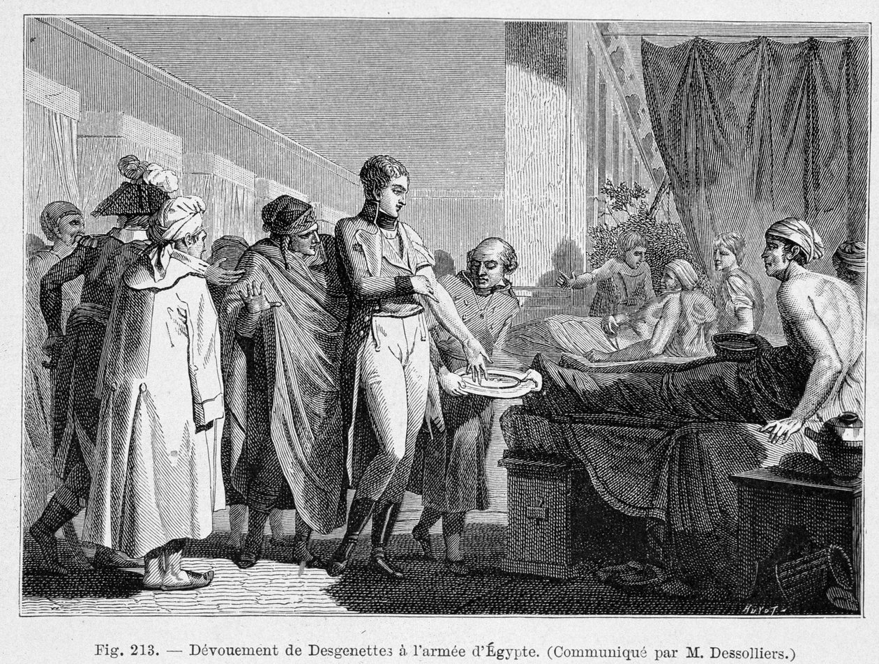 Oddanie Desgenettes armii Egiptu (oddanie krwi) - grawer autorstwa French School