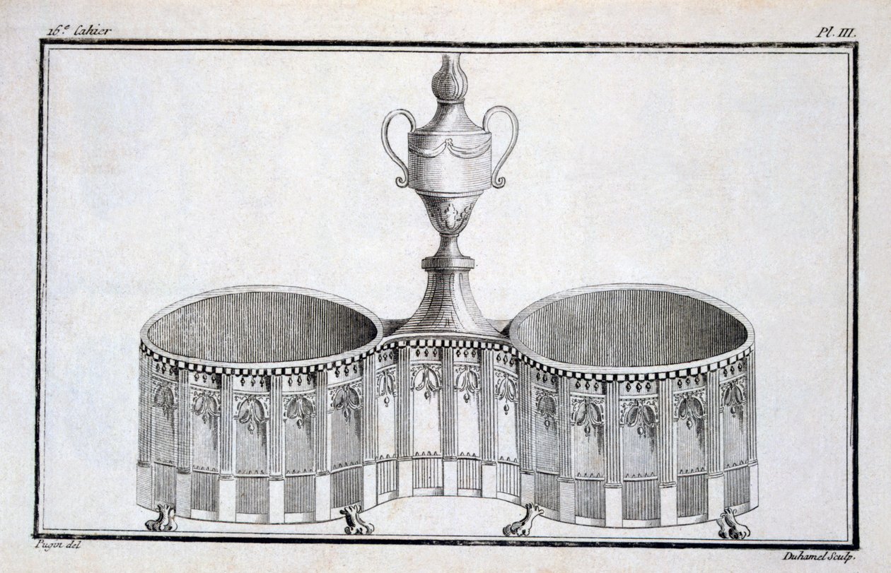 Projekt autorstwa Pugina, z księgi wzorców neoklasycznych projektów metaloplastyki zebranych przez Duhamela, ok. 1770-80 autorstwa French School