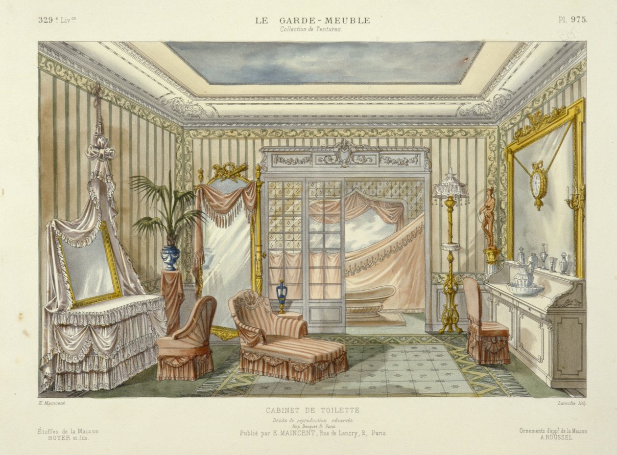 Projekt zestawu łazienkowego z Le Garde-Meuble, Pub. Paryż, ok. 1890 r. (litografia kolorowa) autorstwa French School
