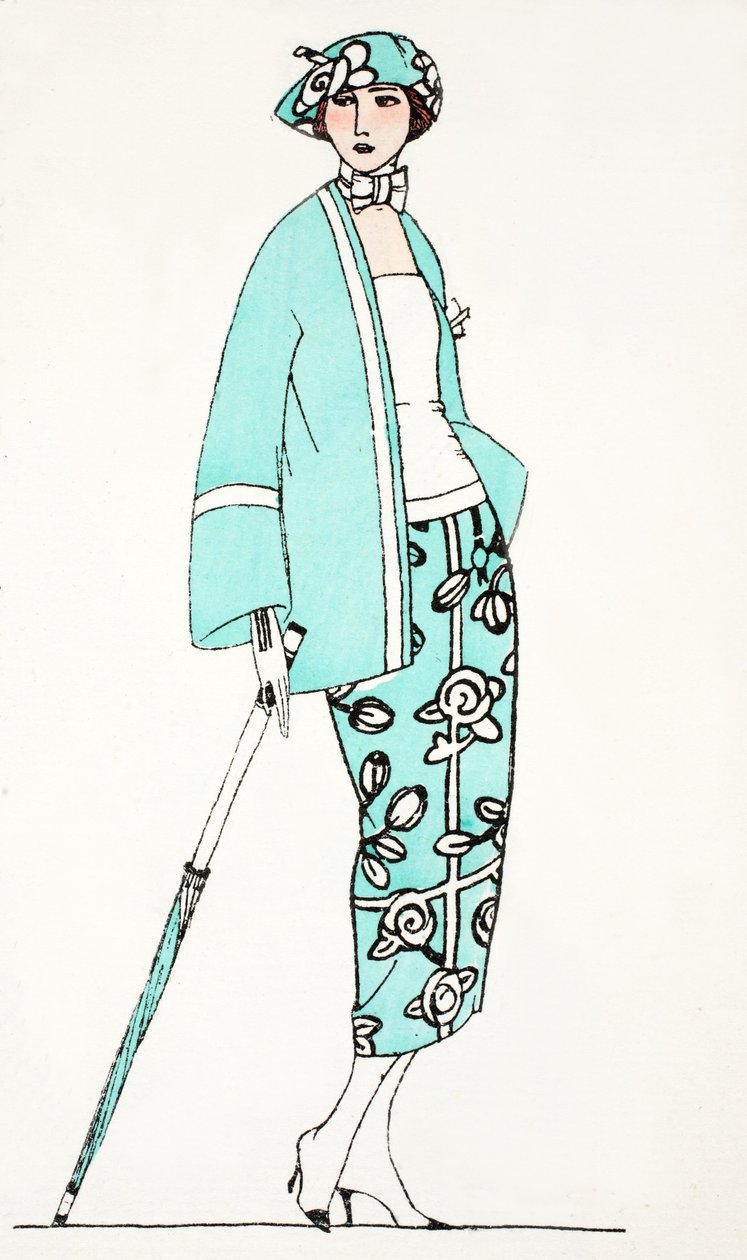 Projekt sukni dziennej c 1919 (odbitka w pochoirze) autorstwa French School