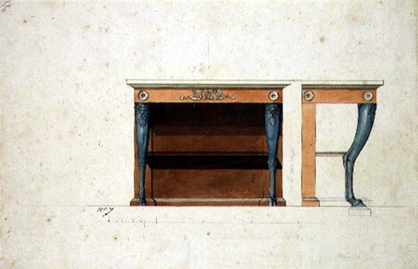 Projekt stołu konsolowego Directoire, ok. 1795 (pióro i atrament z akwarelą na papierze) autorstwa French School