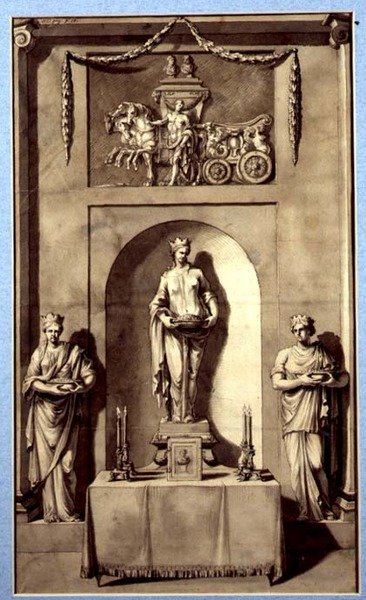 Projekt rzeźbiarskiej alkowy z Apollem i jego rydwanem, ok. 1760 (akwarela na papierze) autorstwa French School
