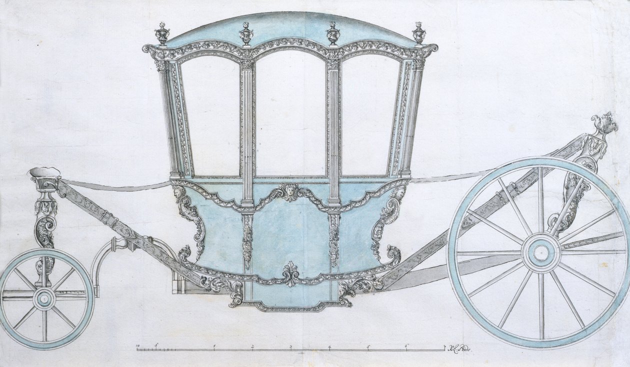 Projekt dla trenera, ok. 1760 (pióro i tusz z niebieskim lakierem) autorstwa French School