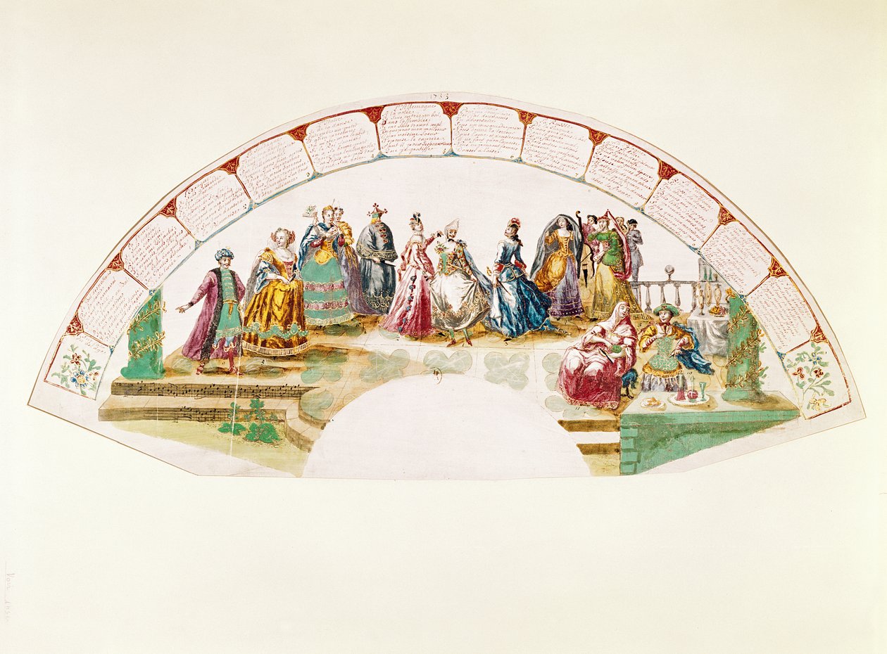 Projekt dla fana z okazji Tańca i Karnawału Narodów, 1733 autorstwa French School